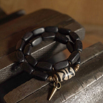 Tibet Ebony Wood Dzi Bead Copper Balance Double Wrap Bracelet - 图片 9