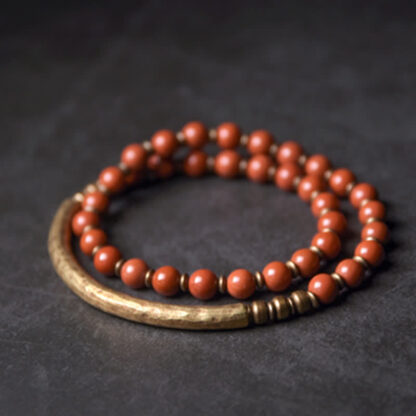Buddha Stones Red Jasper Moss Agate Black Obsidian Crystal Copper Peace Couple Bracelet - 图片 9