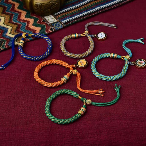 Buddha Stones Tibetan Handmade Luck Thangka Prayer Wheel Charm Weave String Bracelet - 图片 25