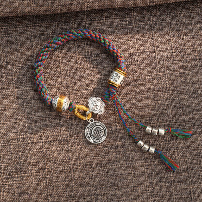 Handmade Tibetan Om Mani Padme Hum Fu Character Luck Fortune Braided Bracelet - 图片 7