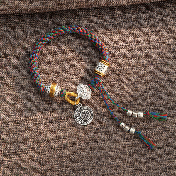Handmade Tibetan Om Mani Padme Hum Fu Character Luck Fortune Braided Bracelet - 图片 7