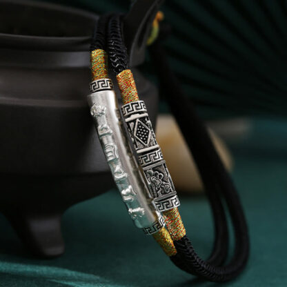 999 Sterling Silver Handmade Om Mani Padme Hum Peace Braided Bracelet - 图片 2