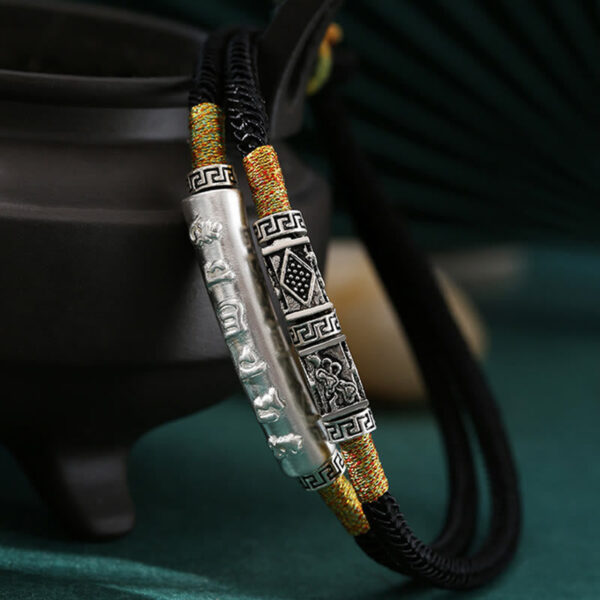 999 Sterling Silver Handmade Om Mani Padme Hum Peace Braided Bracelet - 图片 2