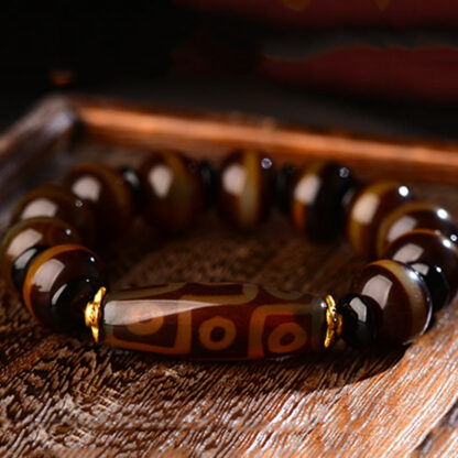 Buddha Stones Tibetan Natural Nine-Eye Dzi Bead Agate Wealth Blessings Bracelet - 图片 7