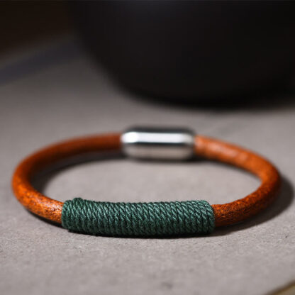 Tibetan Leather Handmade Five Elements Luck Braid String Buckle Bracelet - 图片 3
