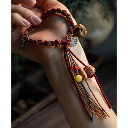 Buddha Stones Tibetan Handmade Colorful Thread 925 Sterling Silver Koi Fish Protection Strength String Bracelet - 图片 5