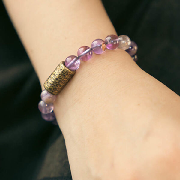White Crystal Red Hematoid Quartz Gold Rutilated Quartz Purple Phantom Protection Bracelet - 图片 29