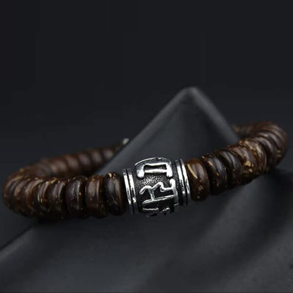 Natural Tibetan Coconut Shell Om Mani Padme Hum Positive Bracelet - 图片 12