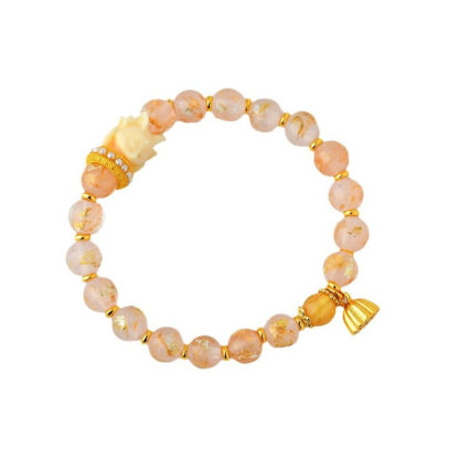 Tibetan Incense Ash Liuli Glass Bead Lucky Nine Tailed Fox Lotus Charm Bracelet - 图片 6
