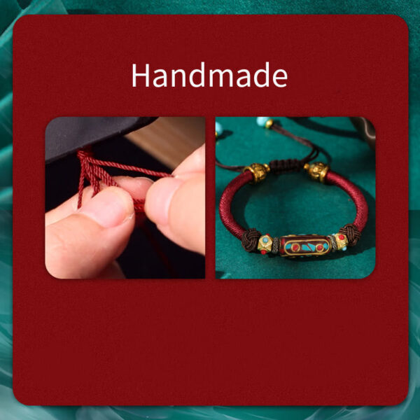 Buddha Stones Handmade Tibetan Turquoise Om Mani Padme Hum Strength Braided Bracelet - 图片 6