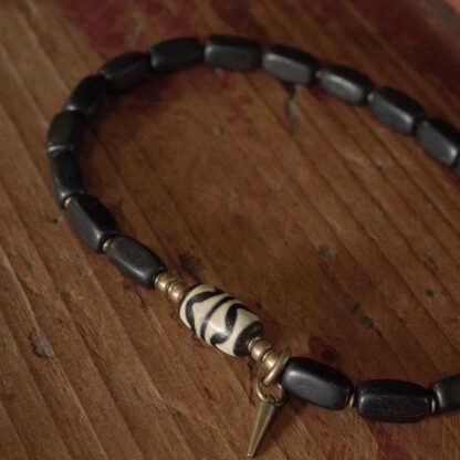 Tibet Ebony Wood Dzi Bead Copper Balance Double Wrap Bracelet - 图片 13
