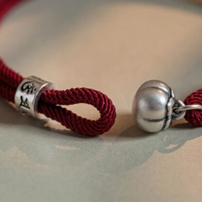 925 Sterling Silver Tibetan Handmade Om Mani Padme Hum Persimmon Charm Luck Protection Braided Bracelet - 图片 10