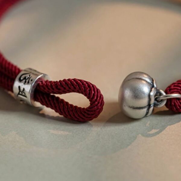 925 Sterling Silver Tibetan Handmade Om Mani Padme Hum Persimmon Charm Luck Protection Braided Bracelet - 图片 10
