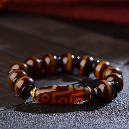 Buddha Stones Tibetan Natural Nine-Eye Dzi Bead Agate Wealth Blessings Bracelet - 图片 5