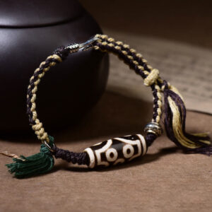 Handcrafted Tibetan Nine-Eye Dzi Bead Blessings Rope Bracelet
