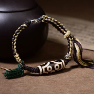 Handcrafted Tibetan Nine-Eye Dzi Bead Blessings Rope Bracelet