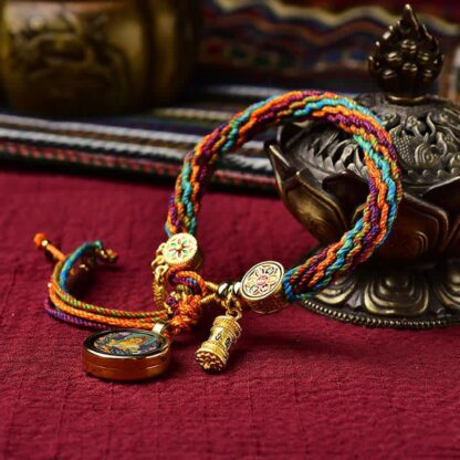 Buddha Stones Tibetan Luck Reincarnation Knot Prayer Wheel Dream Catcher Braid String Bracelet - 图片 3