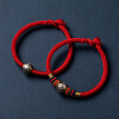 925 Sterling Silver Tibet Handmade Om Mani Padme Hum Luck Protection King Kong Knot Braided Bracelet - 图片 22