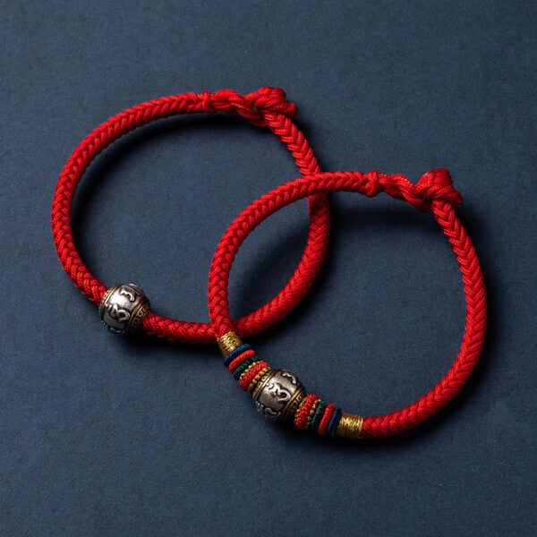 925 Sterling Silver Tibet Handmade Om Mani Padme Hum Luck Protection King Kong Knot Braided Bracelet - 图片 22