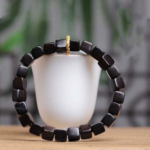 Tibetan Ebony Wood Square Beads Peace Calm Bracelet - 图片 2