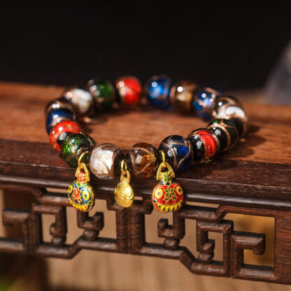 Five Elements Gold Swallowing Beast Family Charm Liuli Glass Bead Luck Bracelet - 图片 6