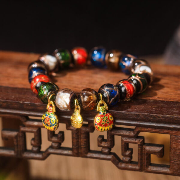 Five Elements Gold Swallowing Beast Family Charm Liuli Glass Bead Luck Bracelet - 图片 6