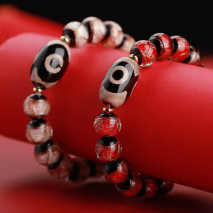 Tibetan Nine-Eye Dzi Bead Three-eyed Dzi Bead Liuli Glass Bead Wealth Bracelet - 图片 26