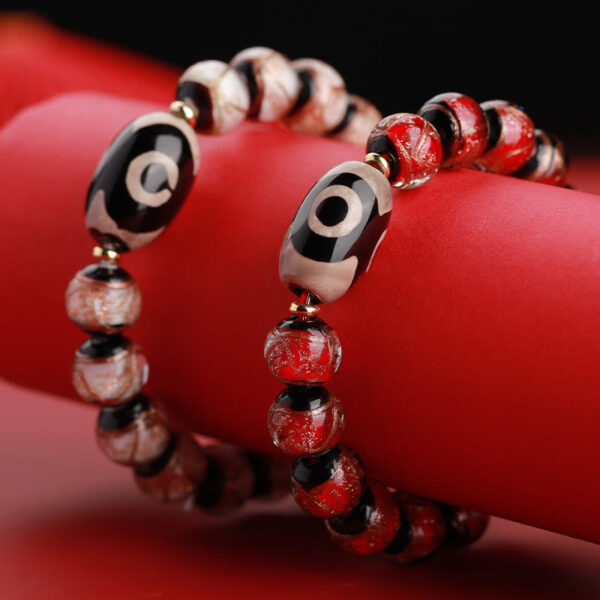 Tibetan Nine-Eye Dzi Bead Three-eyed Dzi Bead Liuli Glass Bead Wealth Bracelet - 图片 26