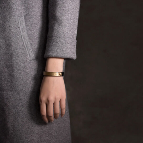 Vintage Handmade Texture Copper Brass Leather Wealth Bracelet Bangle - 图片 20