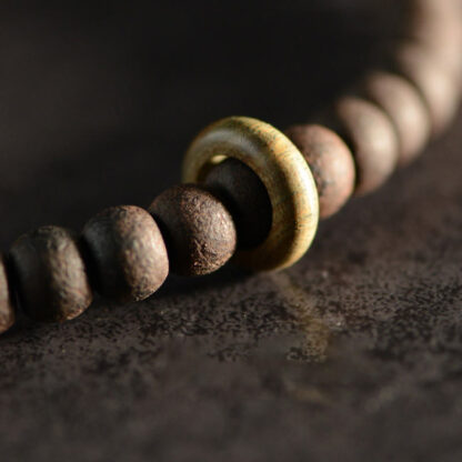 Tibetan Nine-Eye Dzi Bead Green Sandalwood Ebony Wood Peace Double Wrap Bracelet - 图片 11