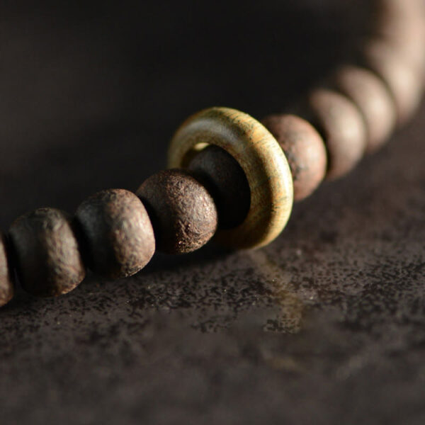 Tibetan Nine-Eye Dzi Bead Green Sandalwood Ebony Wood Peace Double Wrap Bracelet - 图片 11