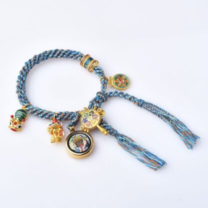 Buddha Stones Tibetan Zakiram Goddess of Wealth Thangka Luck Prayer Wheel Braid String Bracelet - 图片 6