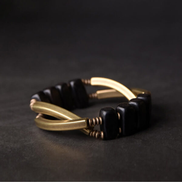 Buddha Stones Tibetan Ebony Wood Copper Balance Double Layer Bracelet - 图片 10