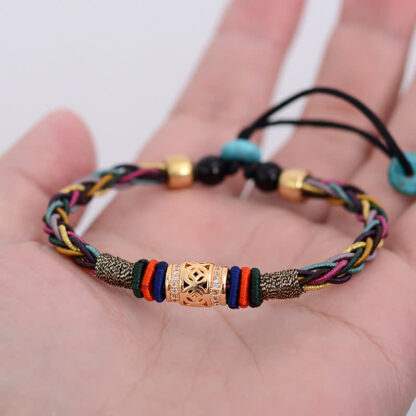 Buddha Stones Tibetan Handmade Eight Thread Knot Copper Coin Luck Weave String Bracelet - 图片 4