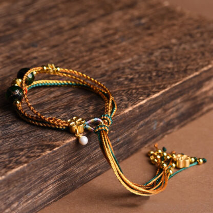 Tibetan Handmade Rope Liuli Glass Bead Braided Multilayered Healing Bracelet - 图片 2