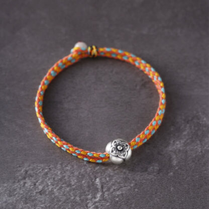 999 Sterling Silver Persimmon Luck Multicolored Braided Bracelet - 图片 6