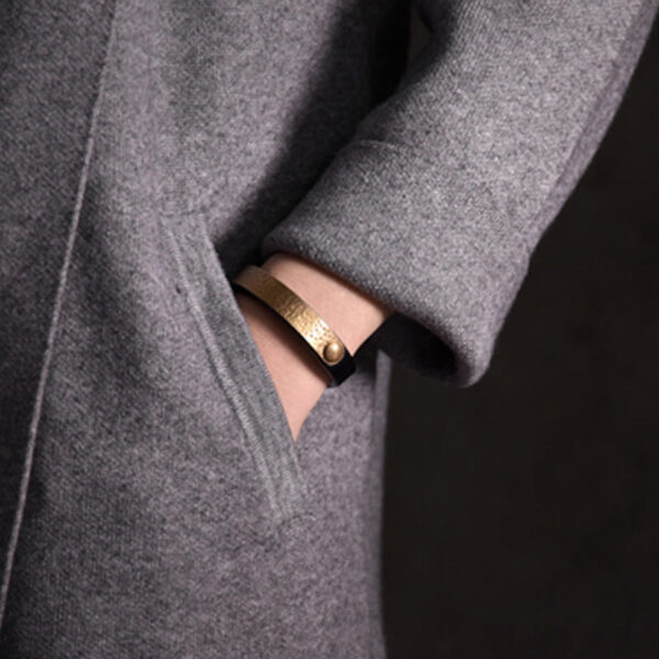 Vintage Handmade Texture Copper Brass Leather Wealth Bracelet Bangle - 图片 19