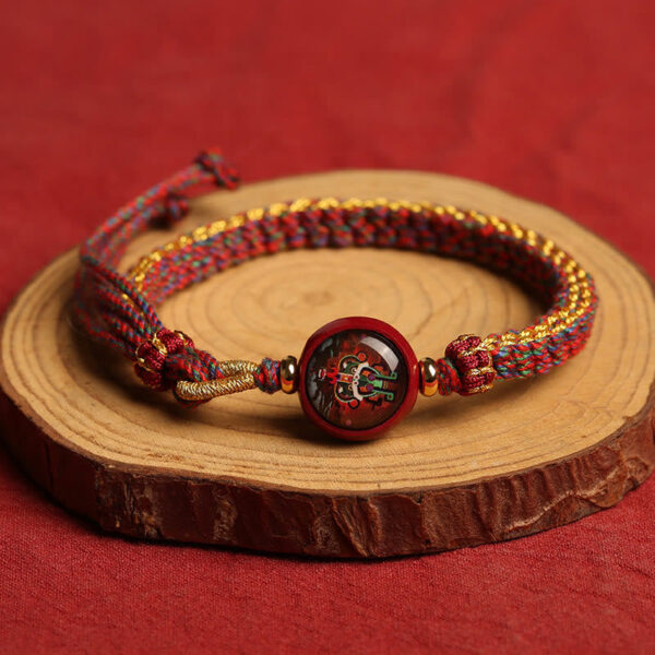 Buddha Stones Colorful Rope Cinnabar Thangka Blessing Braided Bracelet - 图片 2
