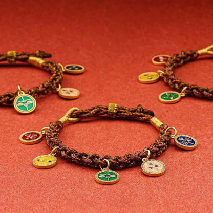 Buddha Stones Tibetan Five God Of Wealth Thangka Luck Braid String Bracelet - 图片 13