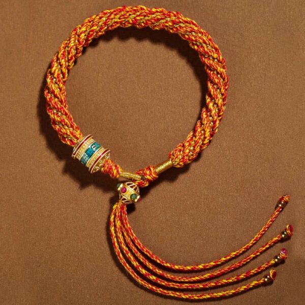 Buddha Stones Tibetan Handmade Luck Thangka Prayer Wheel Charm Weave String Bracelet - 图片 18