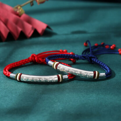 Buddha Stones 999 Sterling Silver Om Mani Padme Hum Protection Strength String Bracelet - 图片 14