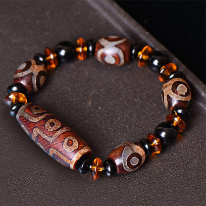 Buddha Stones Tibetan Retro Natural Nine-Eye Dzi Bead Blessings Bracelet - 图片 2