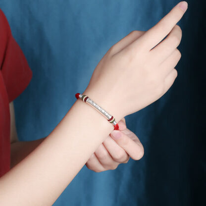Buddha Stones 999 Sterling Silver Om Mani Padme Hum Protection Strength String Bracelet - 图片 4