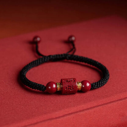 Tibet Cinnabar Om Mani Padme Hum Engraved Blessing Braided Bracelet - 图片 15