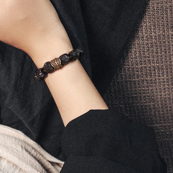 Buddha Stones Ebony Wood Copper Peace Balance Couple Bracelet - 图片 5