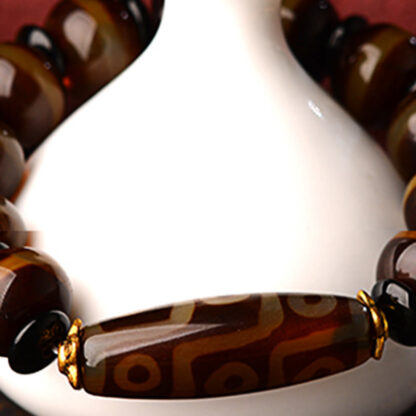Buddha Stones Tibetan Natural Nine-Eye Dzi Bead Agate Wealth Blessings Bracelet - 图片 9