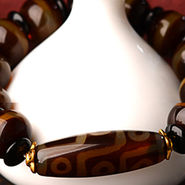 Buddha Stones Tibetan Natural Nine-Eye Dzi Bead Agate Wealth Blessings Bracelet - 图片 9
