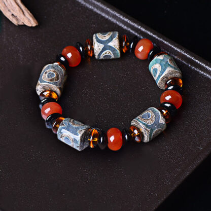 Buddha Stones Tibetan Three-eyed Dzi Bead Agate Protection Happiness Bracelet - 图片 5