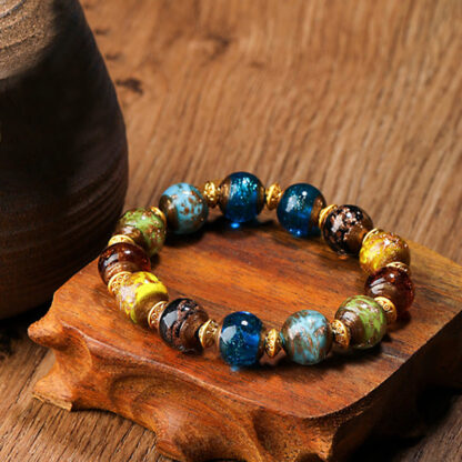 Gold Swallowing Beast Family Charm Liuli Glass Bead Fortune Bracelet - 图片 23