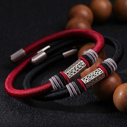 Buddha Stones 925 Sterling Silver Om Mani Padme Hum Peace Red String Bracelet - 图片 2